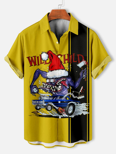 Men's Christmas Cartoon Funny Graphic Short Sleeve Hawaiian Shirt